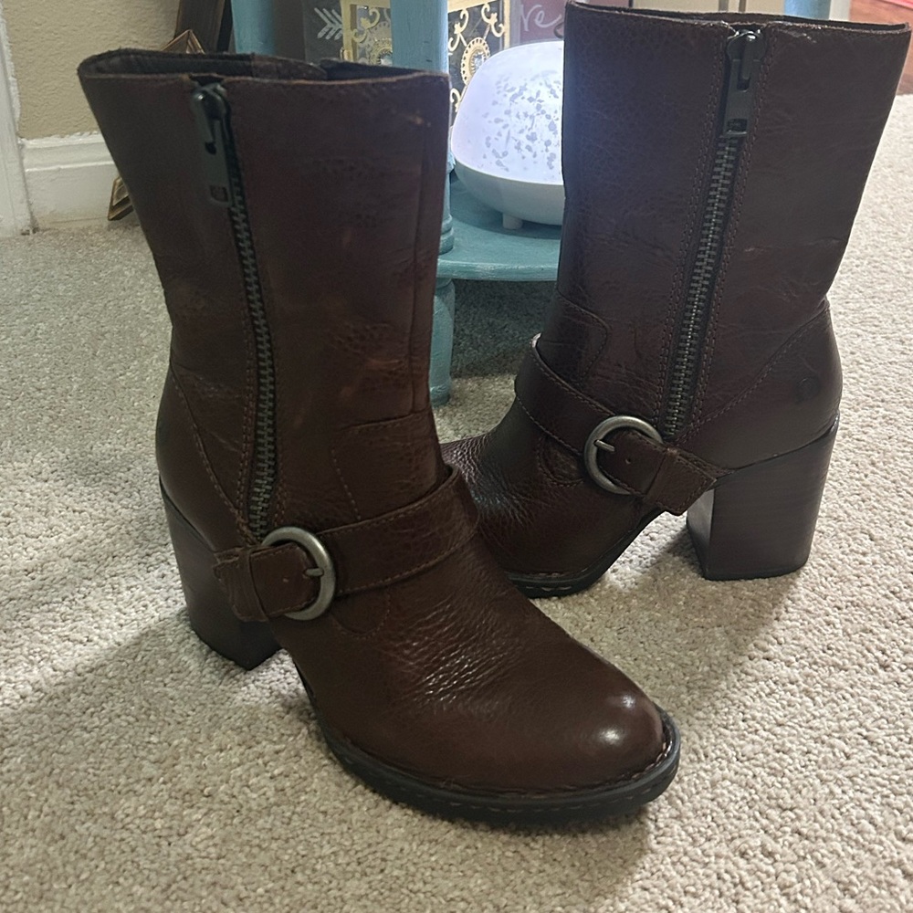 Born Camryn Brown Cinnamon Leather Full Grained Leather Motorcycle Boots 7.5